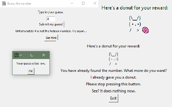 Guess the number game screenshot